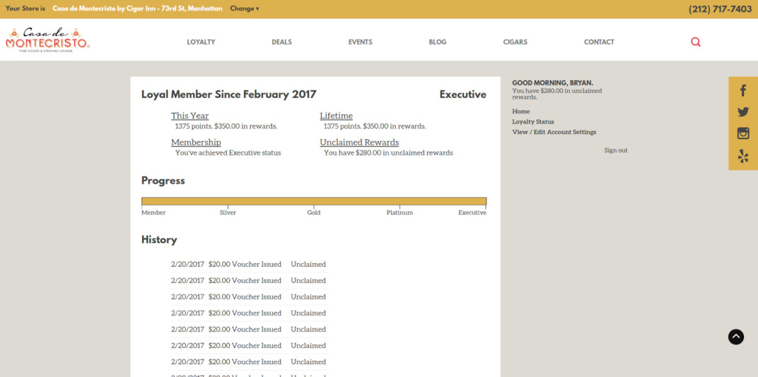 Casa de Montecristo Customer Loyalty Platform screenshot
