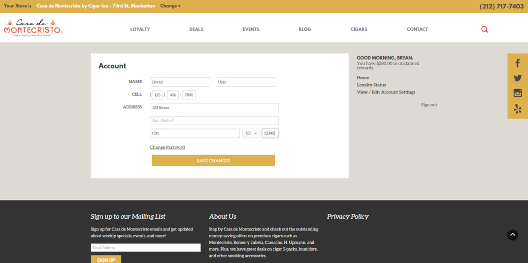 Casa de Montecristo Customer Loyalty Platform screenshot