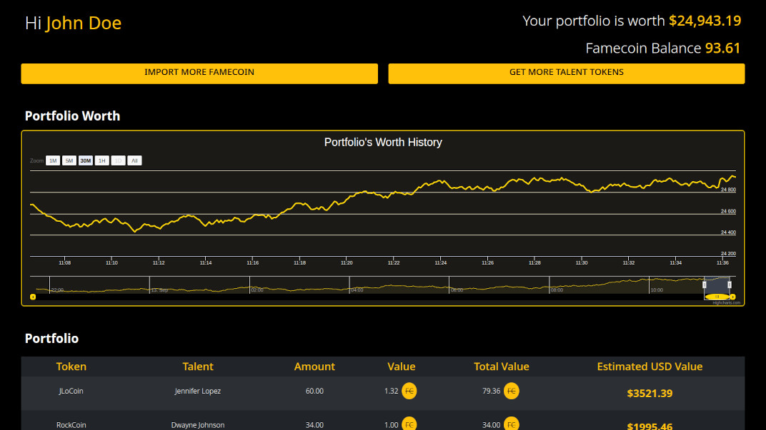 Fame Exchange Web3 Tokenized Talent Marketplace Prototype screenshot