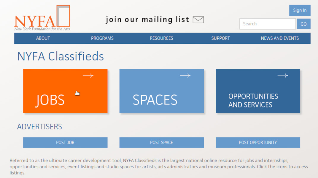 NYFA Artist Marketplace & CMS screenshot