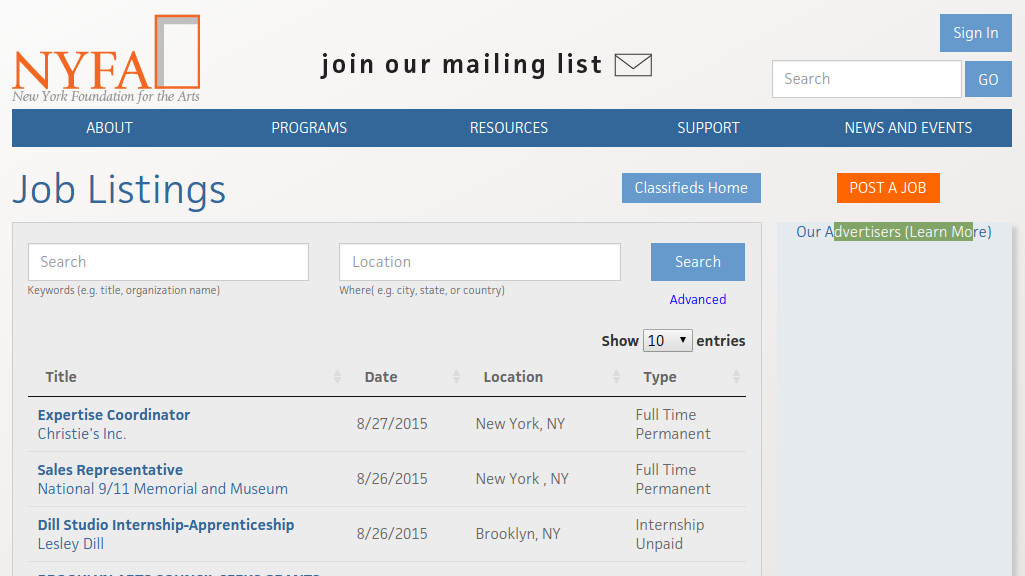 NYFA Artist Marketplace & CMS screenshot